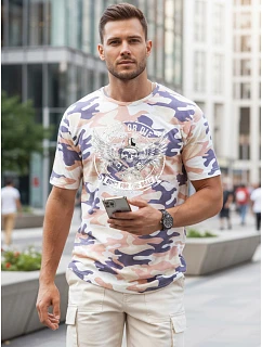 Tshirt męski moro z nadrukiem beżowy model 22217634 - FashionStreet
