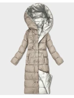 Dwustronna zimowa kurtka do kolan Minority ecru-beż (P3-6017-12+62)