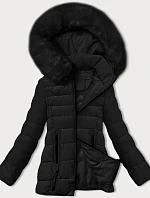 Prešívaná prechodná bunda s kožušinou na kapucni S'west black (B8301-1)