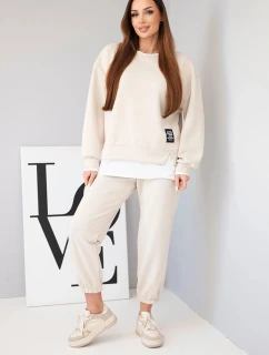Dámská souprava s mikinou a tepláky béžový model 21808635 - K-Fashion