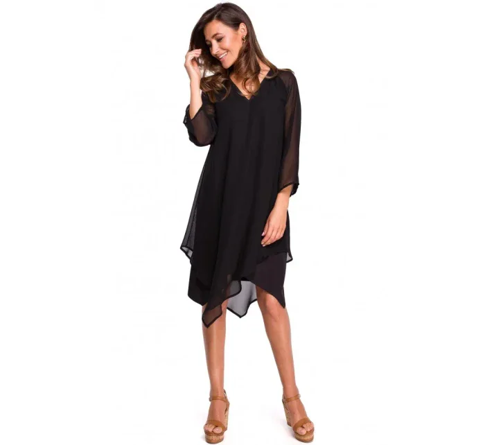 S159 Šifónové šaty s asymetrickým lemom - tmavo modré S159 Šifónové šaty s asymetrickým lemom - tmavo modré