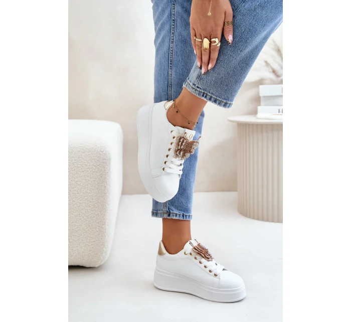 Dámske tenisky na platforme s motýľom bielo-zlaté Naritevia Dámske tenisky na platforme s motýľom bielo-zlaté Naritevia