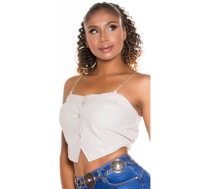 Sexy Faux Leather Crop Topwith chain Straps
