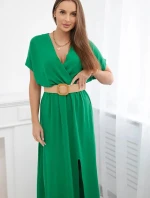Dlhé šaty s ozdobným opaskom 6012F zelené - Kesi
