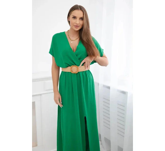 Dlhé šaty s ozdobným opaskom 6012F zelené - Kesi