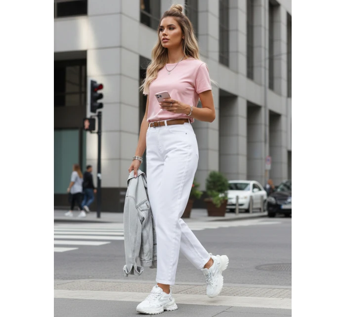 Dámske džínsy mom fit s opaskom biele FashionStreet UY2884