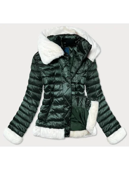 Tmavě zelená dámská bunda s límcem model 15851178 - Ann Gissy Tmavě zelená dámská bunda s límcem model 15851178 - Ann Gissy