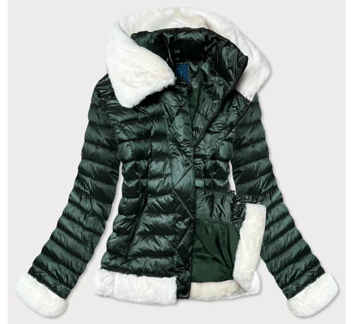 Tmavě zelená dámská bunda s límcem model 15851178 - Ann Gissy Tmavě zelená dámská bunda s límcem model 15851178 - Ann Gissy