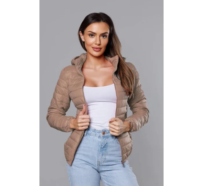 Prošívaná béžová dámská bunda s kapucí model 18038064 - S'WEST Prošívaná béžová dámská bunda s kapucí model 18038064 - S'WEST