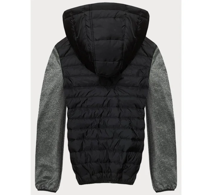 Čierno-grafitová pánska športová bunda z rôznych spojených materiálov (8M910-392)