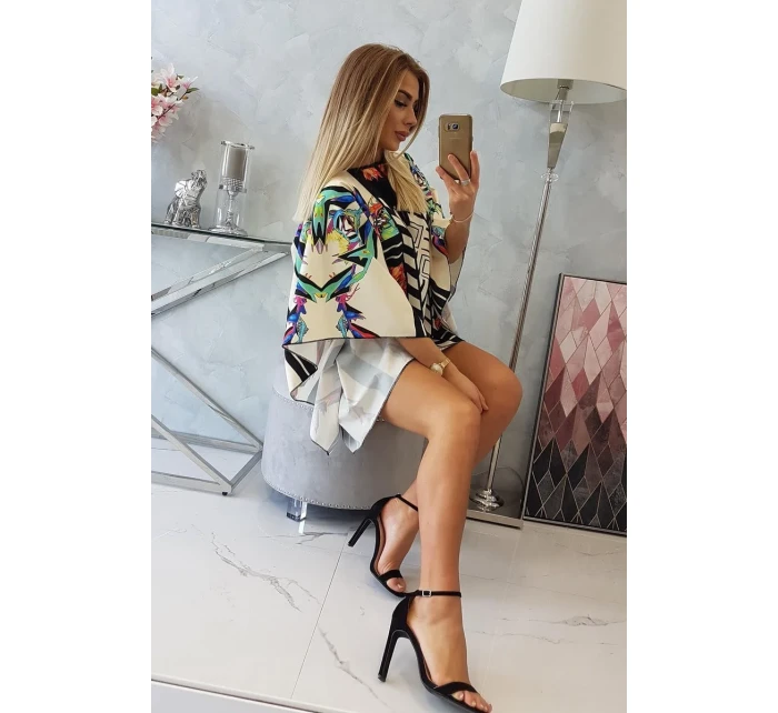 model 18746606 šaty s vázáním v pase ecru - K-Fashion