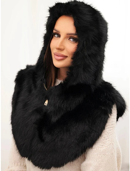 Dámská čepice kapuce model 22385027 na zip s ochranou ramen černá - K-Fashion