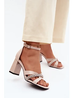 Dámské sandály na podpatku s platformou s páskem a kamínky Vinceza Béžové