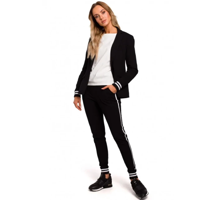 M459 Blejzer s pruhovanými rebrovanými manžetami - čierny