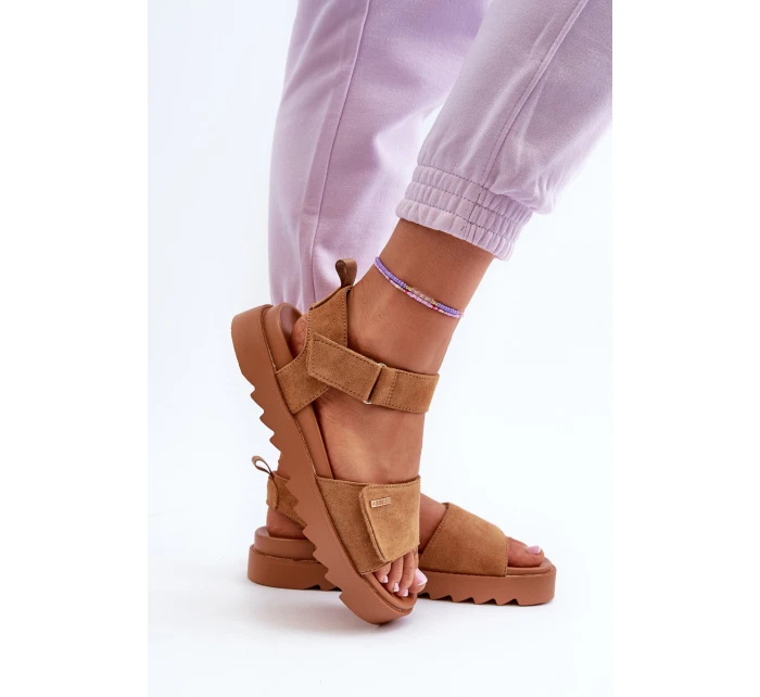 Damskie Zamszowe Sandały Na Platformie Big Star NN274705 Brązowe Damskie Zamszowe Sandały Na Platformie Big Star NN274705 Brązowe