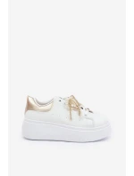 Sneakersy Damskie Na Platformie Z Ozdobami Biało-Złote Lerissna