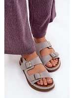 Kožené semišové dámské sandály s přezkami Vinceza 79620 šedé