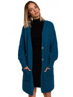Žebrovaný pletený svetr s kapsami  modrý model 15106118 - Moe