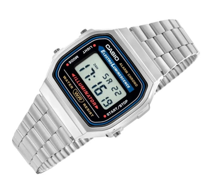 Unisex digitálne hodinky Casio A168WA s náramkom z nehrdzavejúcej ocele, strieborné Unisex digitálne hodinky Casio A168WA s náramkom z nehrdzavejúcej ocele, strieborné