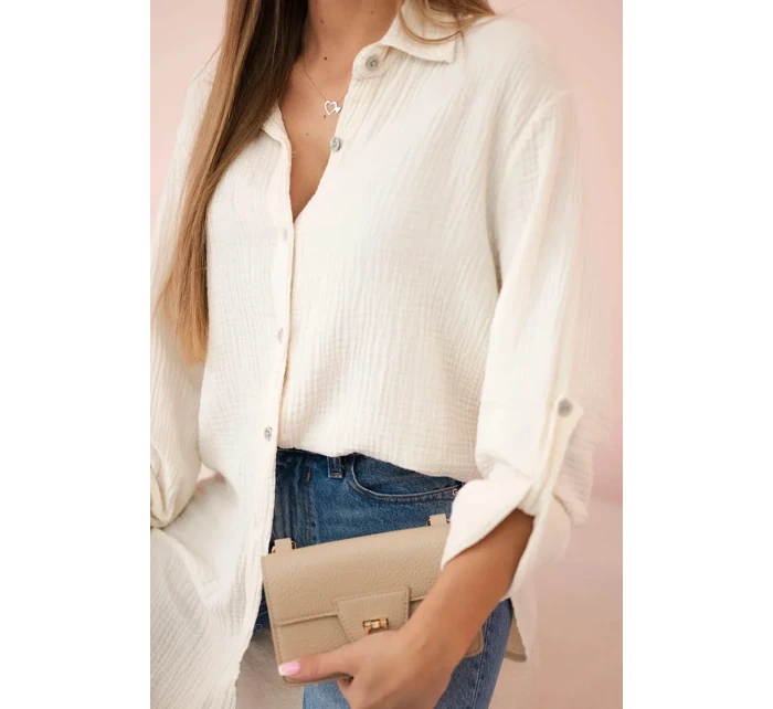 Bavlněná mušelínová košile oversize světle béžová