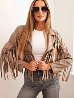 Dámska bunda z ekokože so strapcami v štýle boho fango