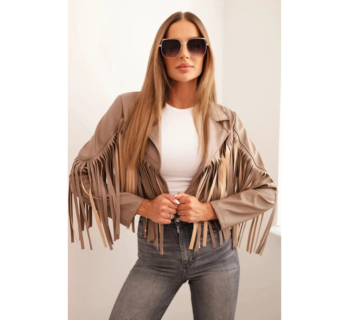 Dámská bunda z eko kůže s třásněmi ve stylu boho fango