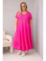 Dámske plus size šaty s krátkymi rukávmi a volánom z ľahkej viskózy vo fuchsiovej farbe