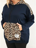Dámska mikina Plus Size z viskózy s kapucňou a leopardovými vsadkami, granátová