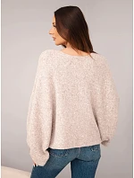 Svetr dámský s přídavkem model 22540756 oversize béžový melír - K-Fashion Svetr dámský s přídavkem model 22540756 oversize béžový melír - K-Fashion