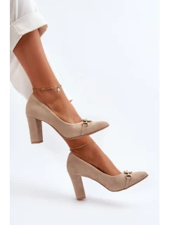 Zazoo 2453/OS Zamszowe Czółenka Na Słupku Z Sercem Cappuccino