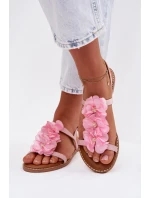 Dámské sandály Ploché S Ozdobnými Květinami Růžové Noemia Dámské sandály Ploché S Ozdobnými Květinami Růžové Noemia