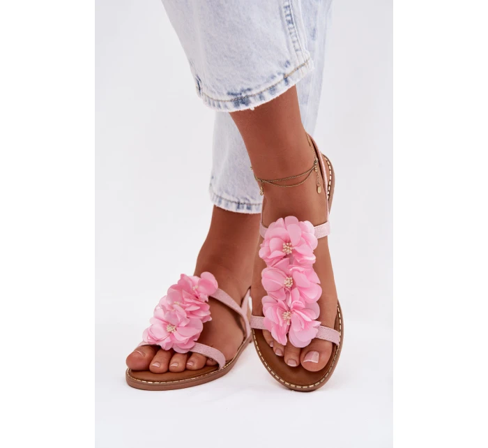 Dámské sandály Ploché S Ozdobnými Květinami Růžové Noemia Dámské sandály Ploché S Ozdobnými Květinami Růžové Noemia