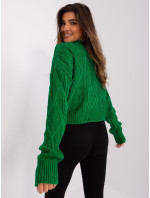 Zelený voľný sveter s káblami