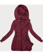 Tmavo červená dámska bunda s kapucňou pre prechodné obdobie (2M-017)