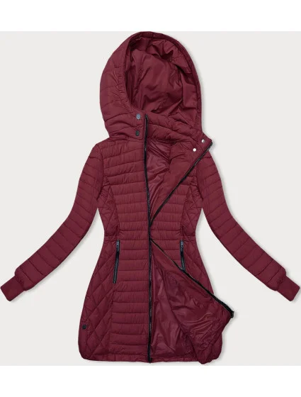 Tmavo červená dámska bunda s kapucňou pre prechodné obdobie (2M-017)