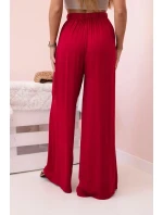 Dámske široké viskózové nohavice s elastickým pásom bordovej farby