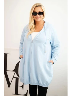 Dámská mikina Plus Size bavlněná s kapucí a zipem modrá