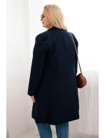 Dámský kabát Plus Size model 21959210 s límcem modrý - K-Fashion