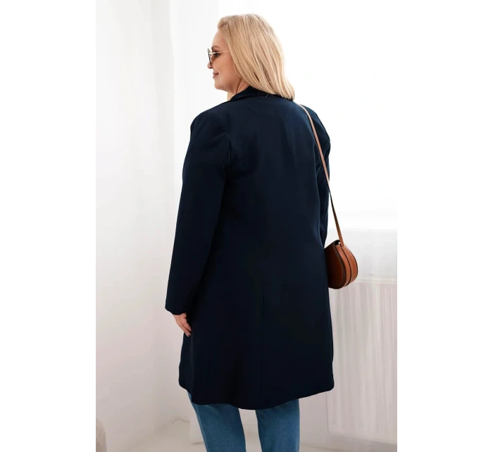 Dámský kabát Plus Size model 21959210 s límcem modrý - K-Fashion