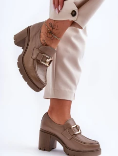 Eleganckie Półbuty Na Słupku Z Ozdobą Ciemnobeżowe Lemar Harmell