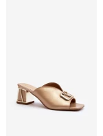 Eleganckie Klapki Damskie Na Obcasie Laura Messi 2771 Złote