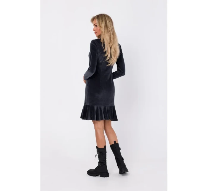 M765 Šaty s volánovým lemom - grafitové