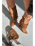 Dámske zateplené kovbojské čižmy so strapcami Brivina - camel Dámske zateplené kovbojské čižmy so strapcami Brivina - camel