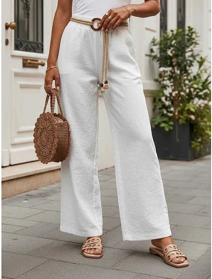 Dámske nohavice so širokými nohavicami, biele, FashionStreet UY3070 Dámske nohavice so širokými nohavicami, biele, FashionStreet UY3070