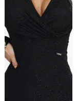 dlouhé černé šaty s obálkovým výstřihem a rozparkem na nohou | model 21196250 - numoco