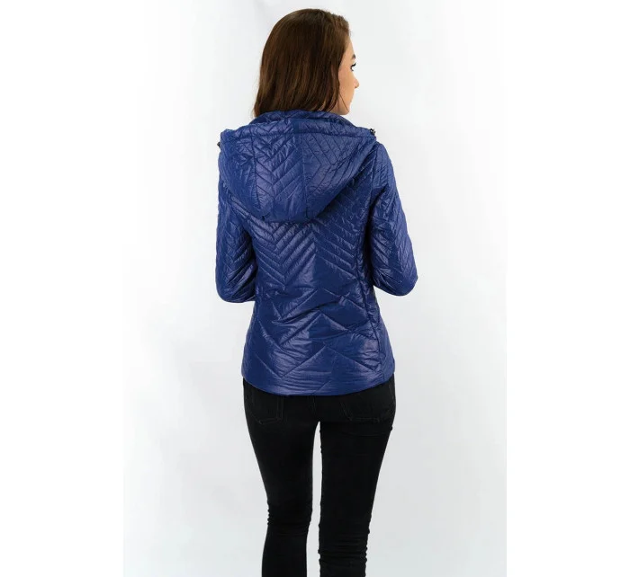 Tmavě modrá krátká dámská prošívaná bunda s kapucí model 14764904 - S'WEST