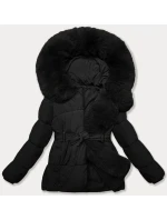 Černá bunda pro přechodné období s páskem model 21248557 - J.STYLE