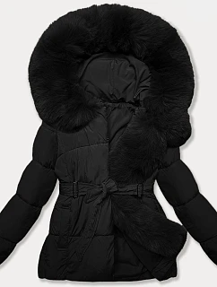 Černá bunda pro přechodné období s páskem model 21248557 - J.STYLE