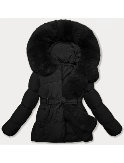 Černá bunda pro přechodné období s páskem model 21248557 - J.STYLE