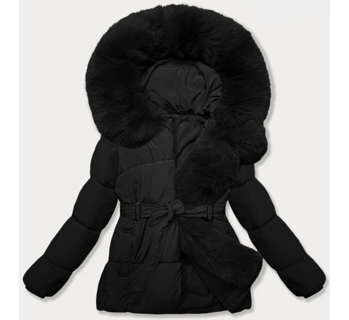 Černá bunda pro přechodné období s páskem model 21248557 - J.STYLE